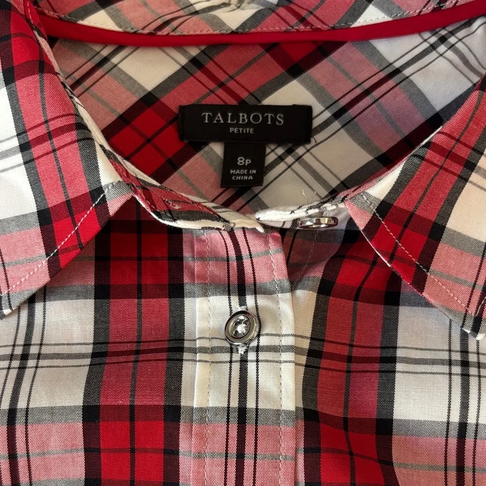 Talbots Red, White, Black Plaid Shirt Size 8P - Picture 11 of 13